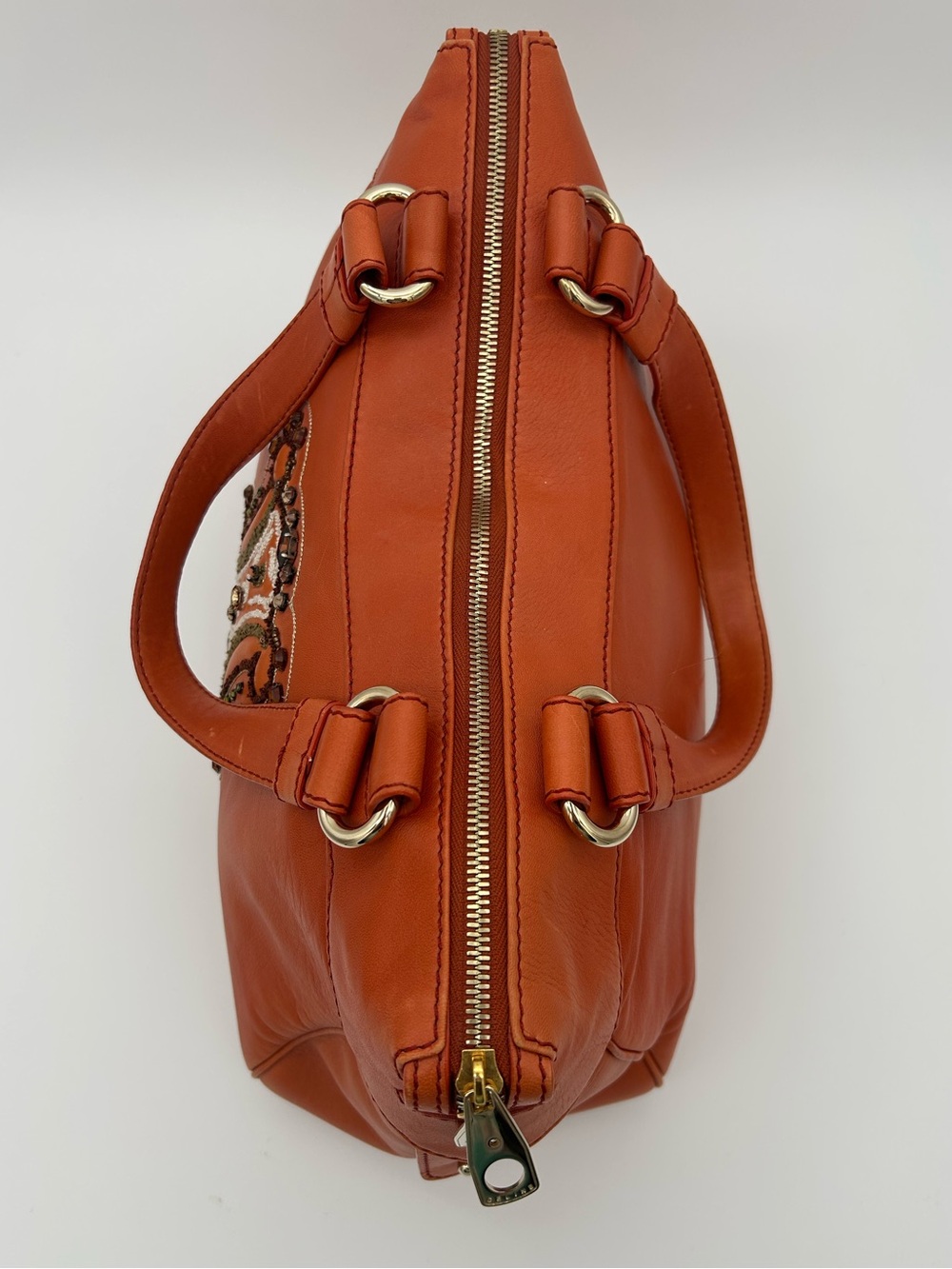 Celine - Orange Leather Studded Satchel / Y2K Purse / Bag - Picture 6 of 16